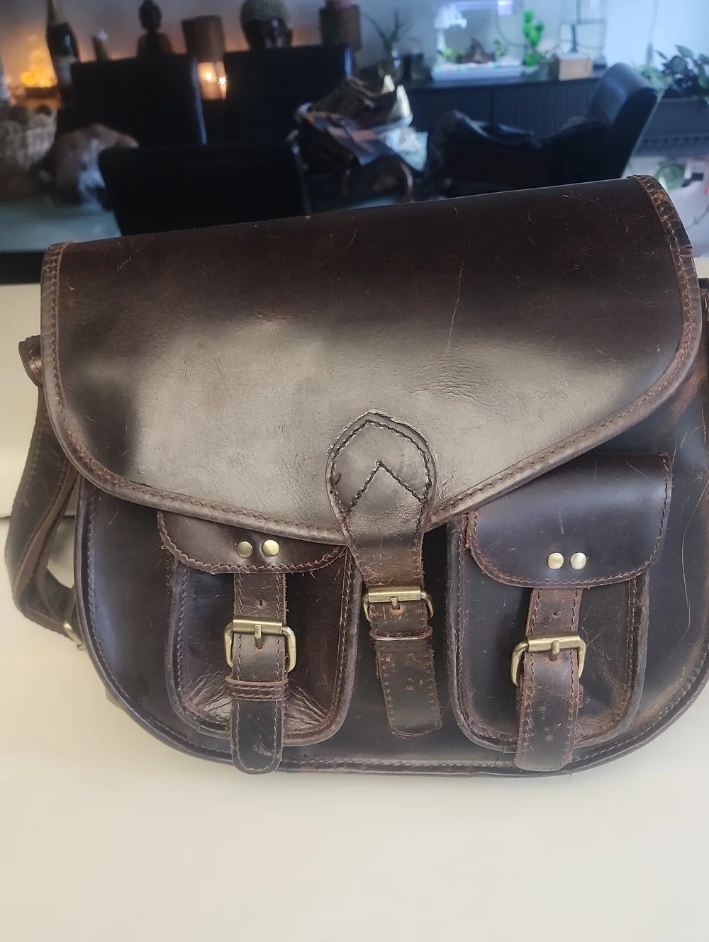 Leather Messenger Bag - Dark Brown